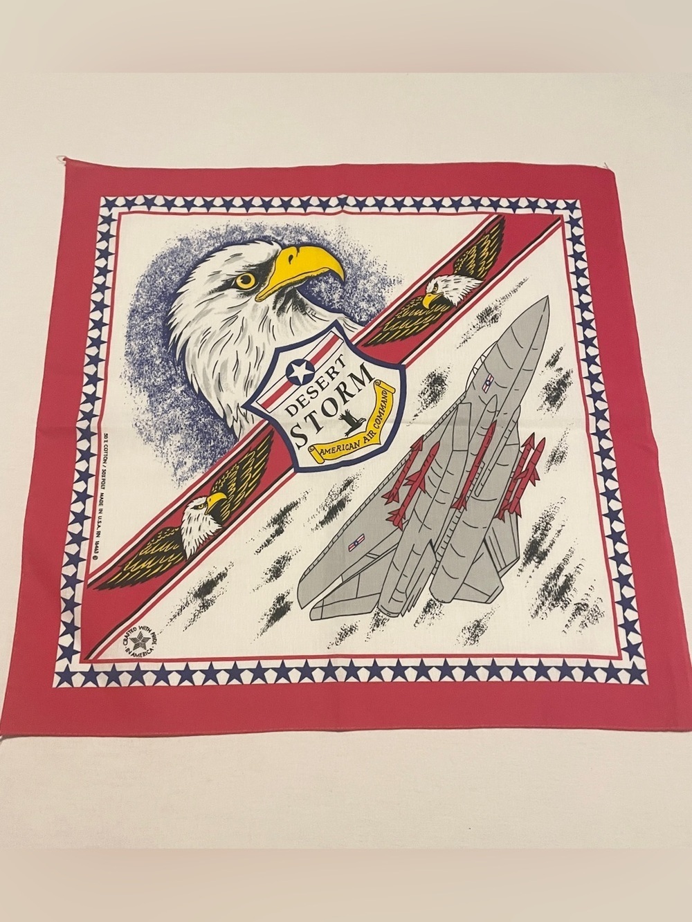 Vintage Desert Storm American Air Command Bandana F-14 Tomcat Made in USA